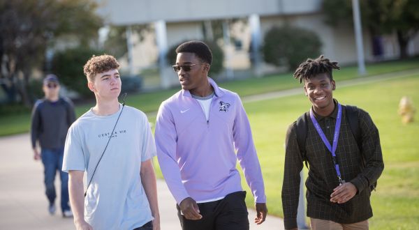 K-State Salina students walking.