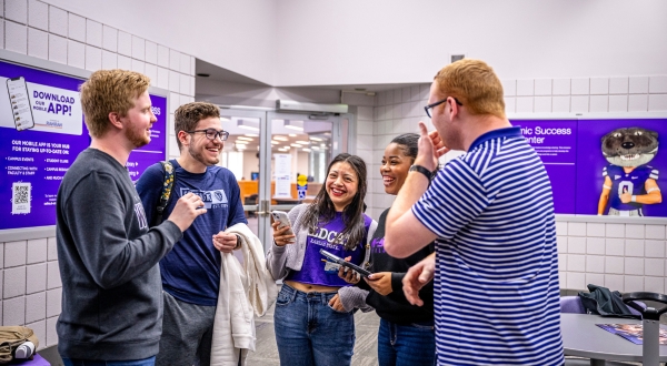 K-State Salina students talking with one another.