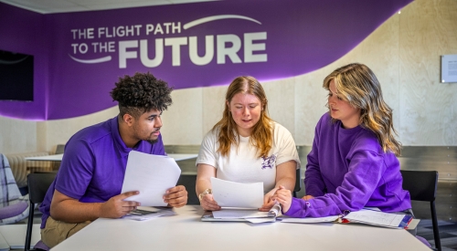 Student studying at the K-State Salina campus.