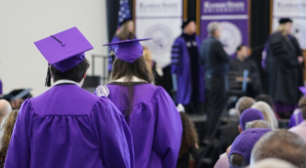 Graduating seniors walk the stage during K-State Salina's commencement ceremony.