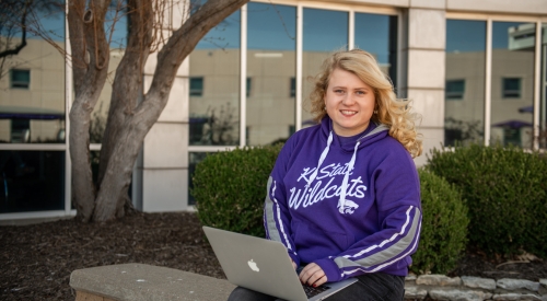 Student studying at the K-State Salina campus.