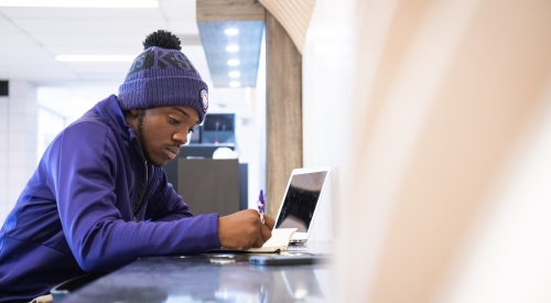 A K-State Salina student studies on a computer.