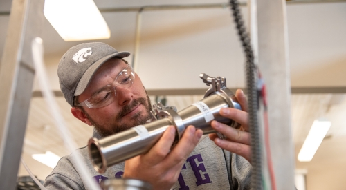 Student utilizing one of the many autonomous systems at the K-State Salina campus