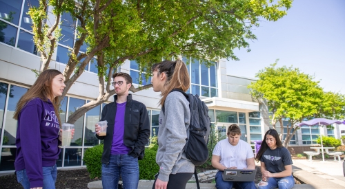 K-State Salina students converse on campus in between classes. 