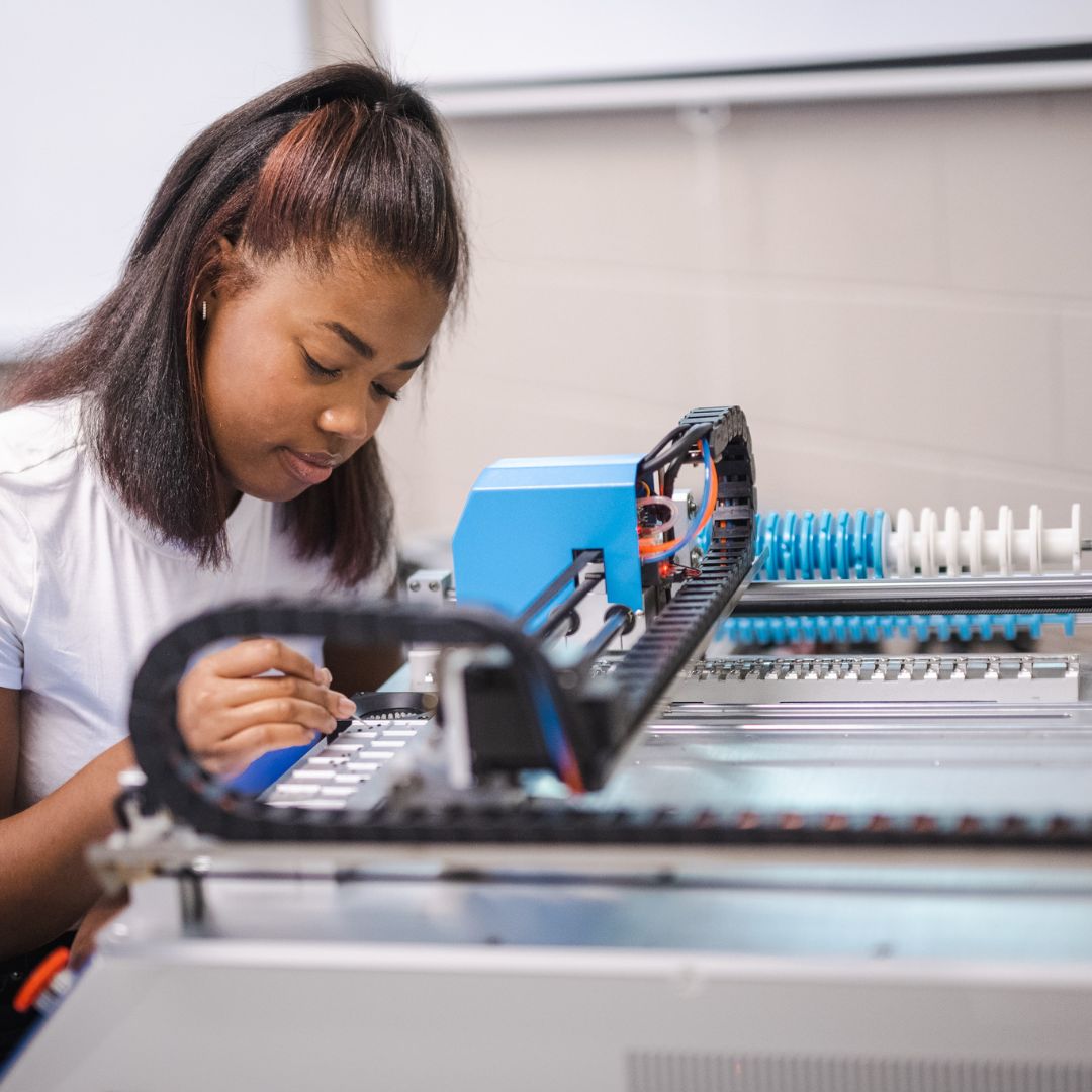 A student works on a project in her electronic and computer engineering technology class on the K-State Salina campus