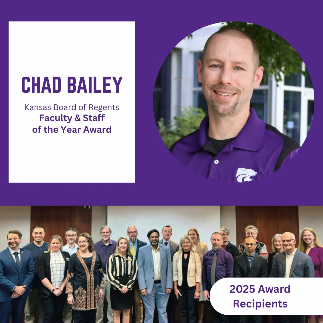 Graphic that shows a photo of Chad Bailey and says "KBOR Faculty of the Year Award."