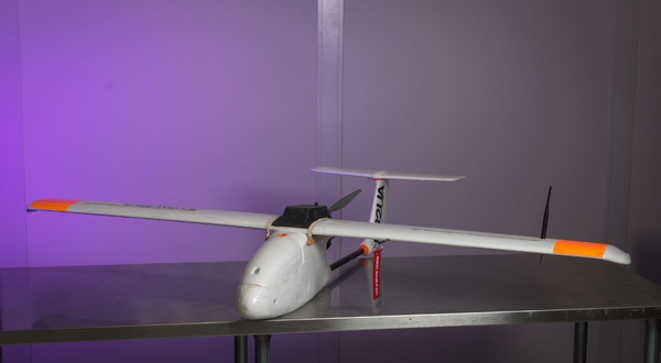 3DR Aero drone with purple backdrop light at the K-State Salina campus