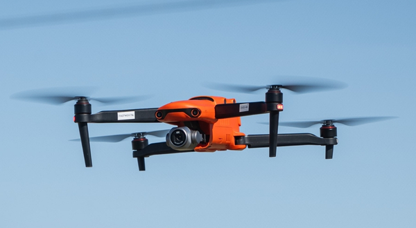 An Autel Evo II UAS offered by K-State Salina flies in a cloudless sky. 