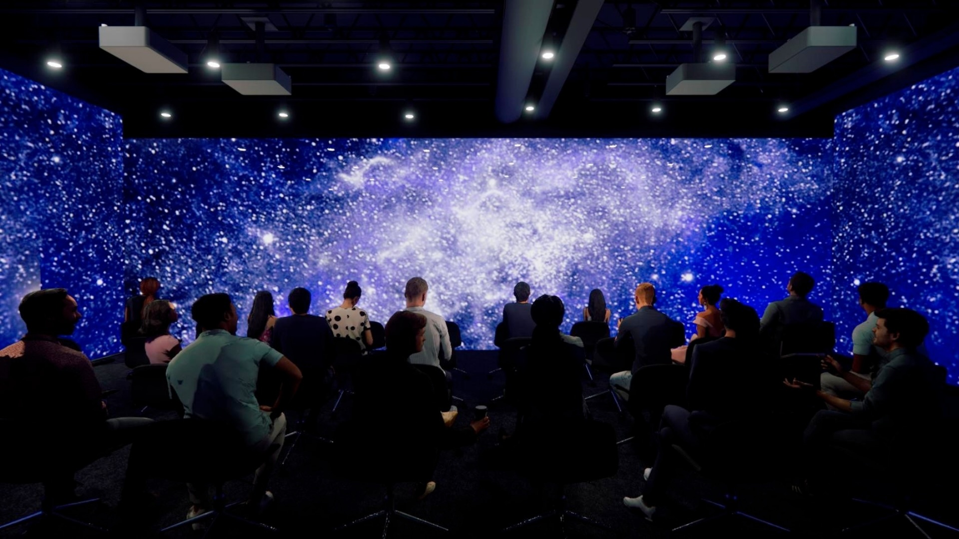 A large screen inside of K-AIRES at the K-State Salina campus